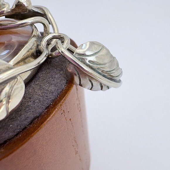 VTG Sterling Silver 925 Banded Agate Leaf Design Pendant Size 2.5" Length - Picture 6 of 11